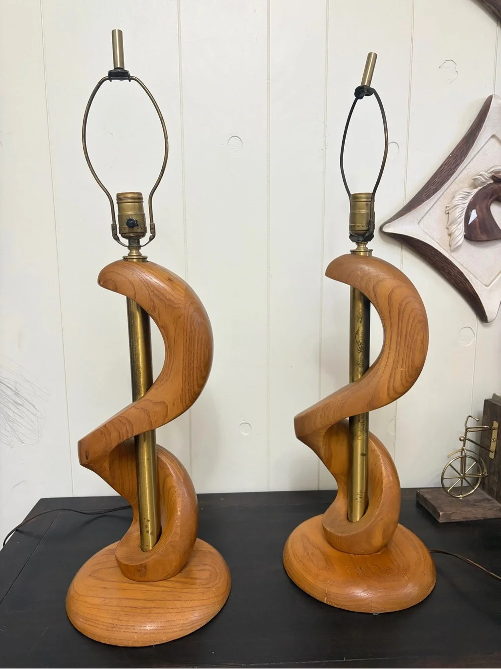 Vintage MCM Sculptural Abstract Wood Figural Lamp Mid Century Modern Lighting